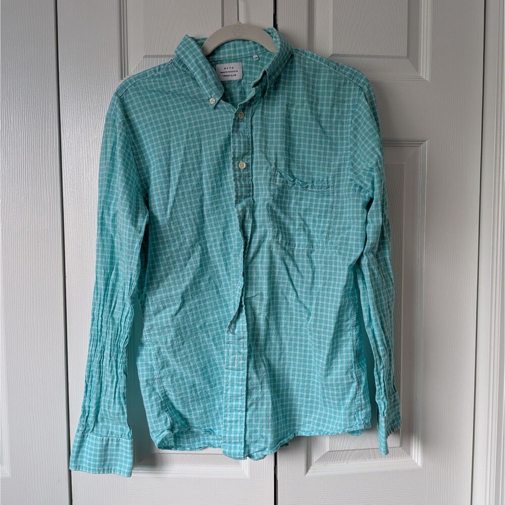 RVYC Trunk Club Medium Green Gingham Casual Button Down 100% Cotton